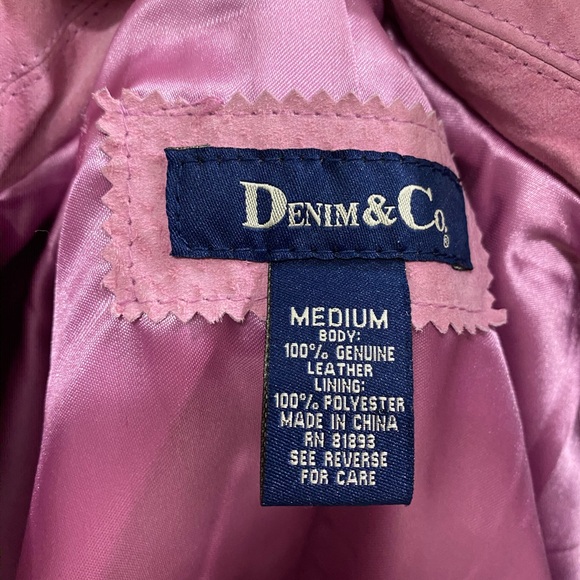 Vintage 90’s Denim and Co Pastel Pink Leather Button Down Jacket Medium - Picture 7 of 9